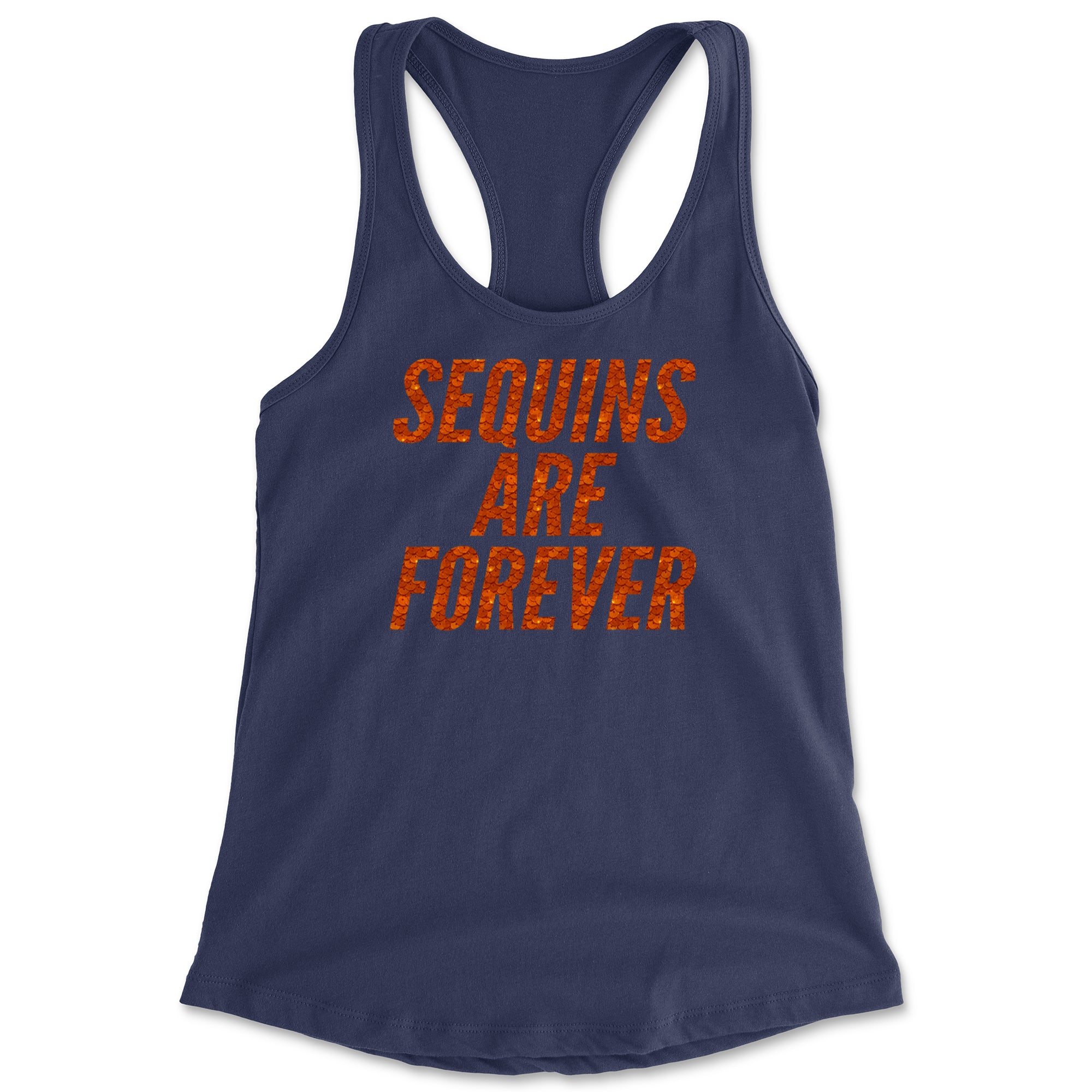 Sequins Are Forever Retro Glam Racerback Tank Top for Women Navy Blue