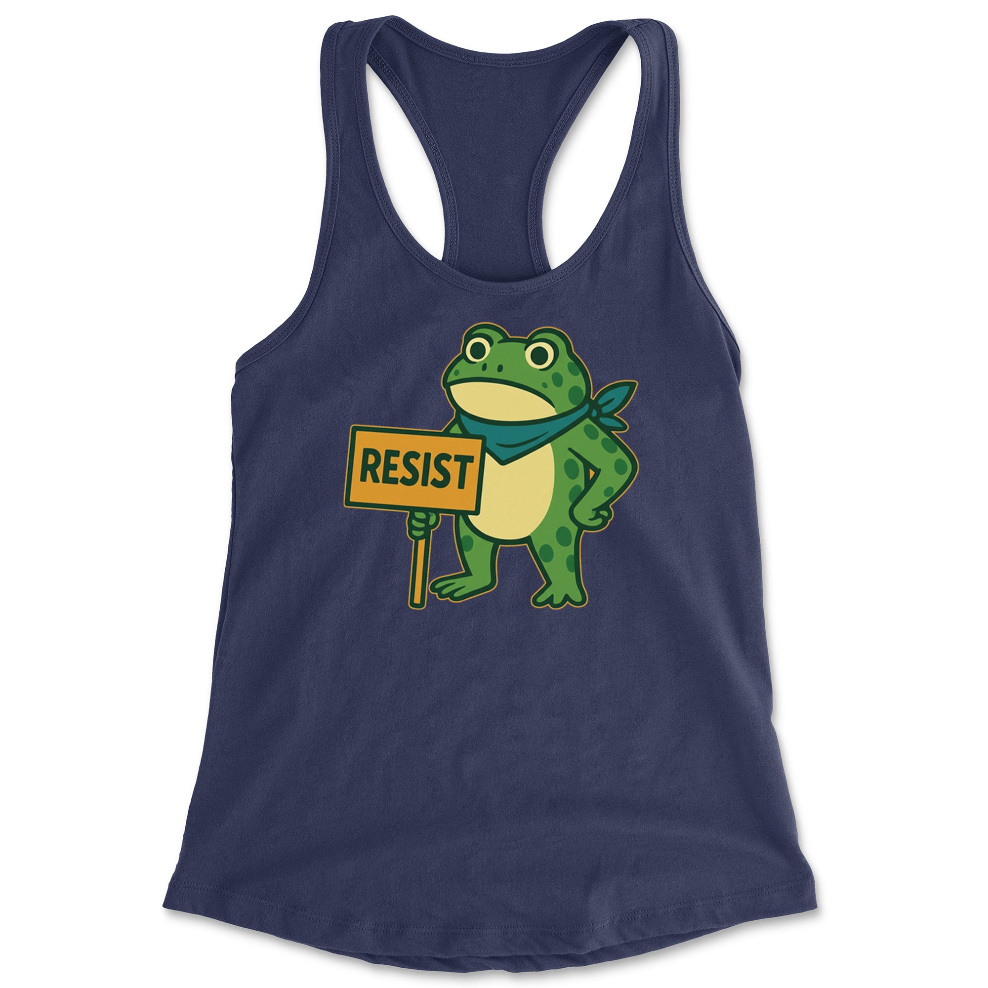 Sign Resist Meme Frog Protest Racerback Tank Top for Women Navy Blue