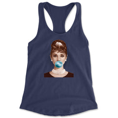 Audrey Hepburn Chewing Bubble Gum American Icon Racerback Tank Top for Women Navy Blue