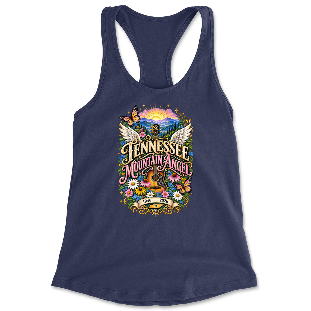 Tennessee Mountain Angel Wings Dolly Racerback Tank Top for Women Navy Blue