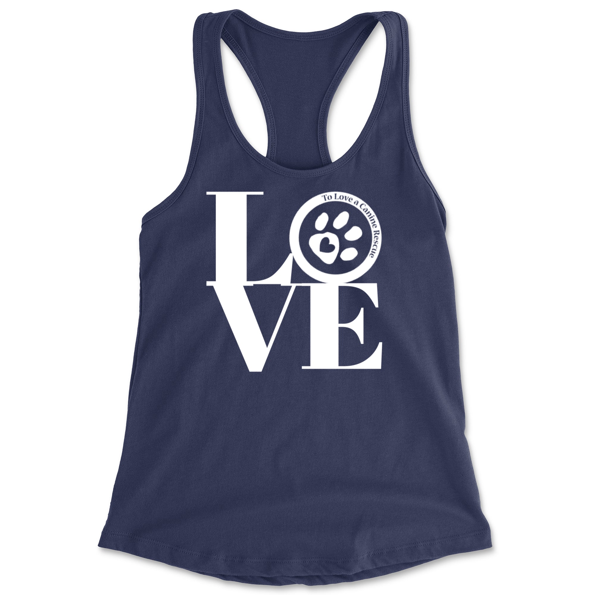 TLC LOVE Dog Rescue Racerback Tank Top for Women Navy Blue