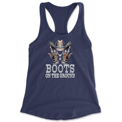 Boots On The Ground Bling Racerback Tank Top for Women Navy Blue