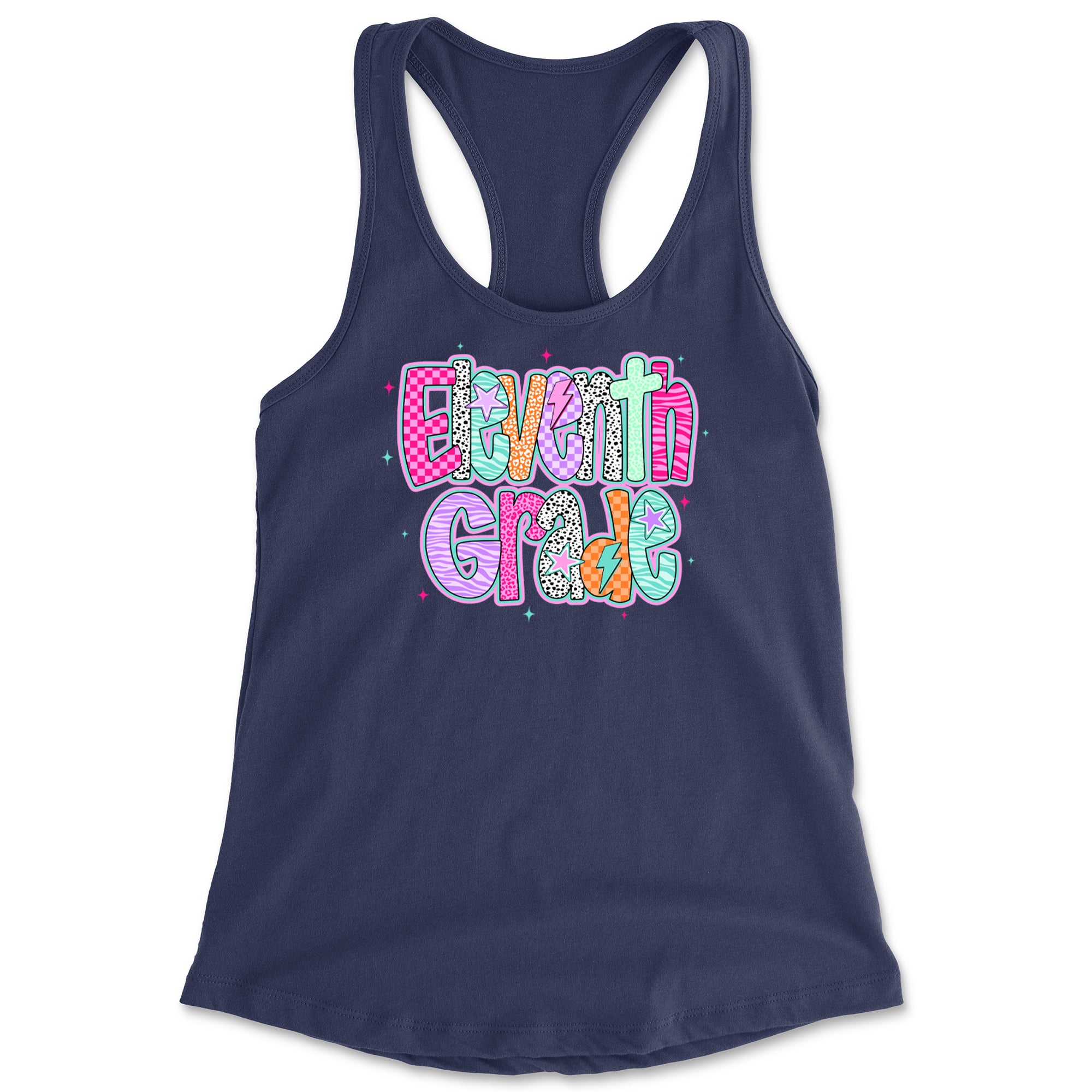 Eleventh Grade Extra Colorful Back to School Racerback Tank Top for Women Navy Blue