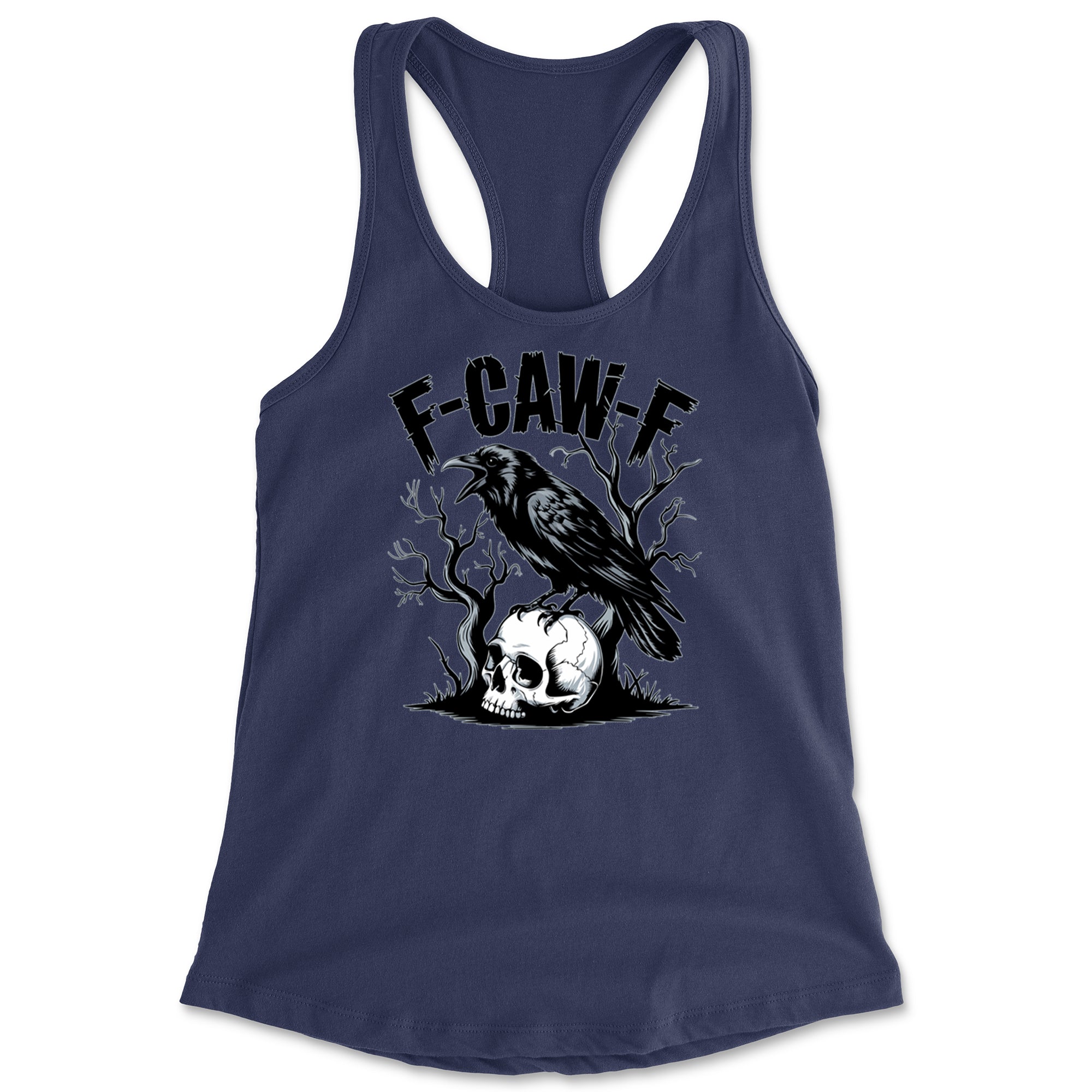 F-Caw-F Crow On Skull F-ck Off Gothic Racerback Tank Top for Women Navy Blue