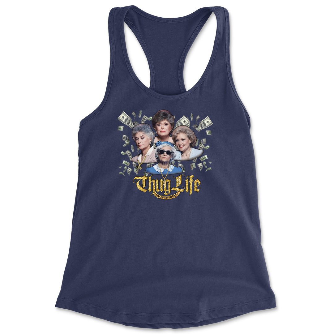 Golden Chain Thug Life Girls Racerback Tank Top for Women Navy Blue