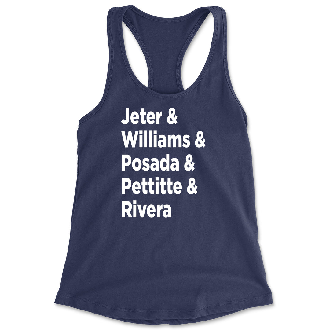 Jeter & Williams & Posada & Pettitte & Rivera Racerback Tank Top for Women Navy Blue