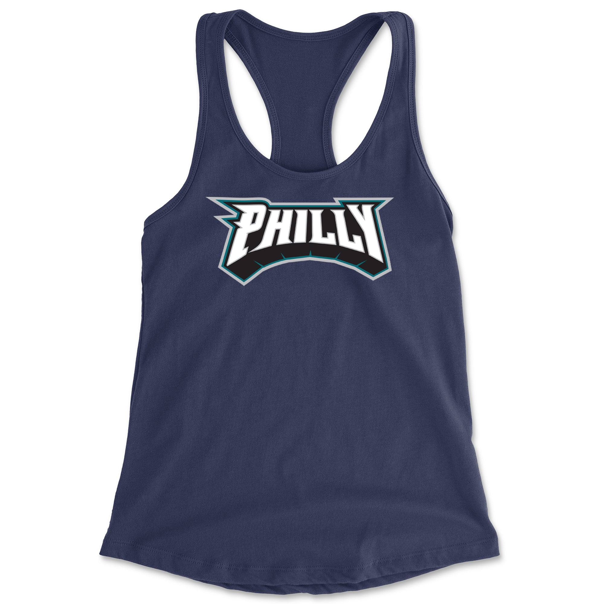Philly Bold Block Throwback Racerback Tank Top for Women Navy Blue