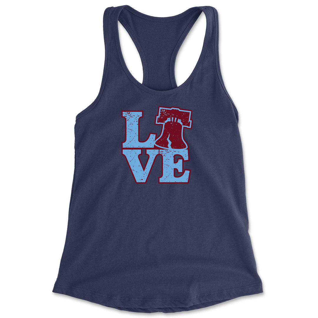 Love Philly Liberty Bell Racerback Tank Top for Women Navy Blue