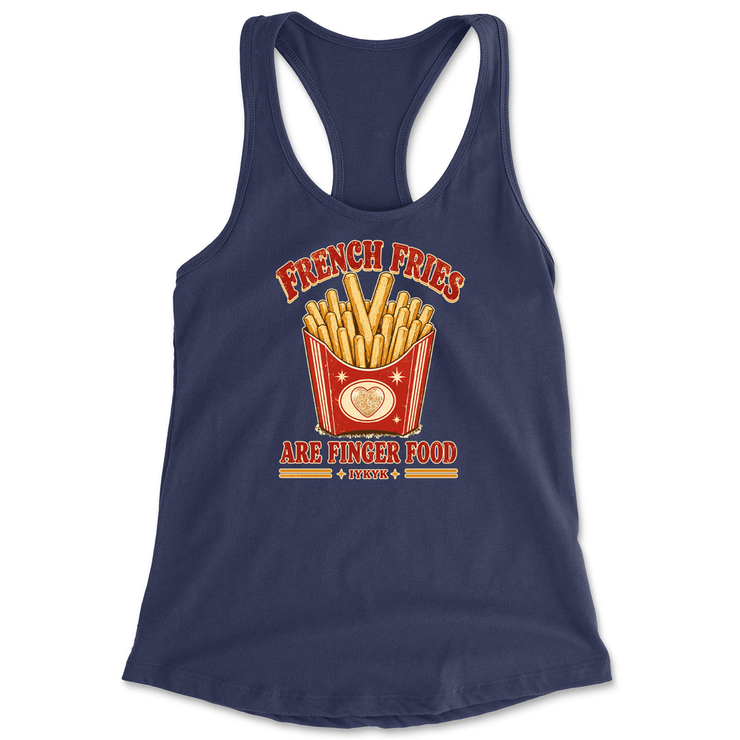 French Fries Are Finger Food IYKYK Racerback Tank Top for Women Navy Blue