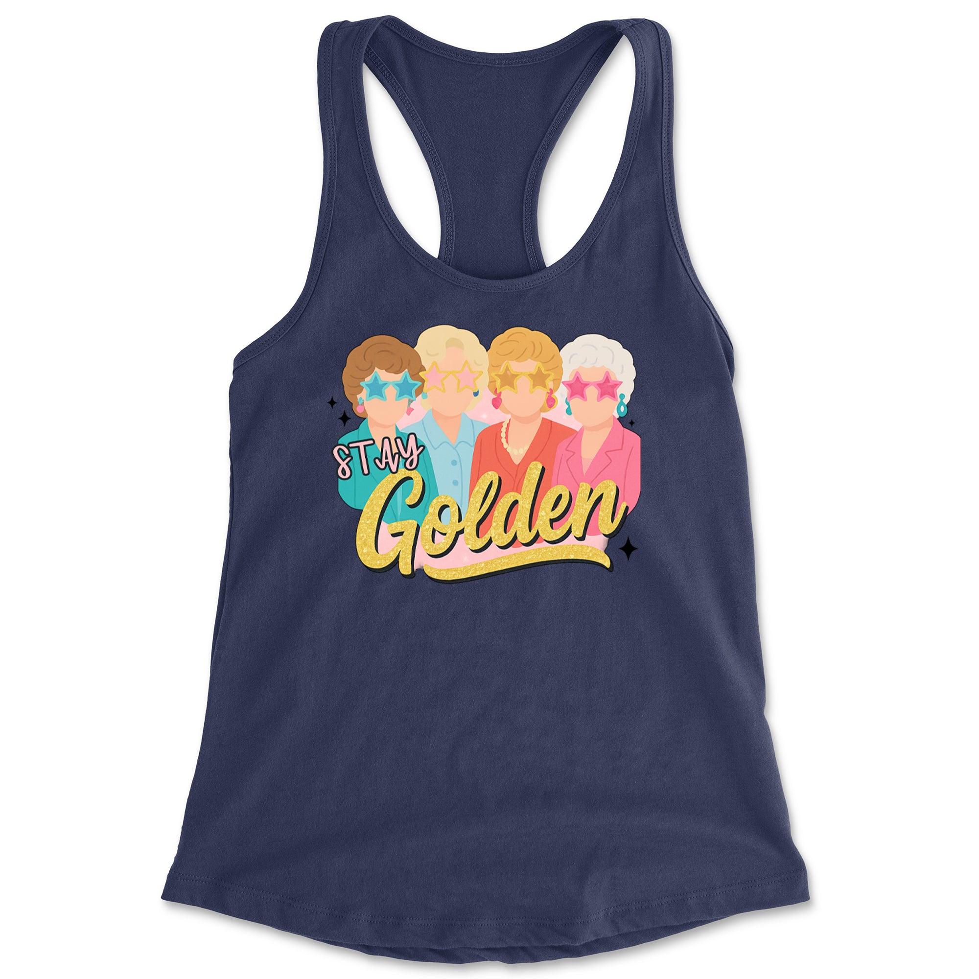 Stay Golden Girls Retro Racerback Tank Top for Women Navy Blue