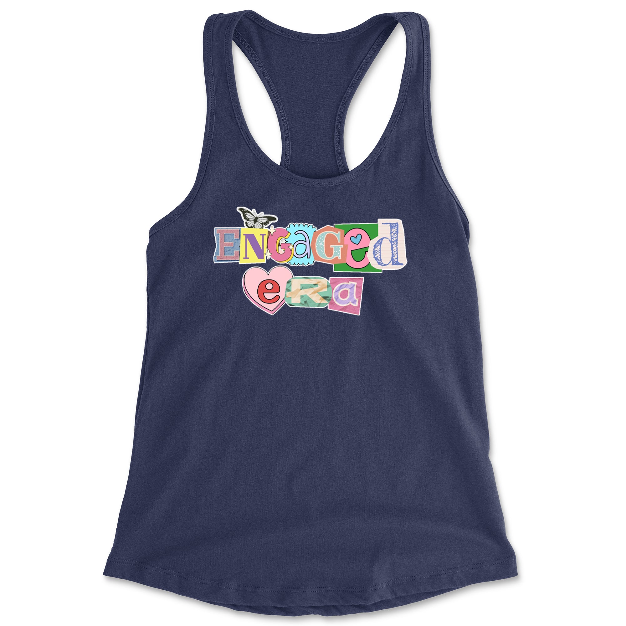 Engaged Era Aesthetic Retro Collage Design Racerback Tank Top for Women Navy Blue