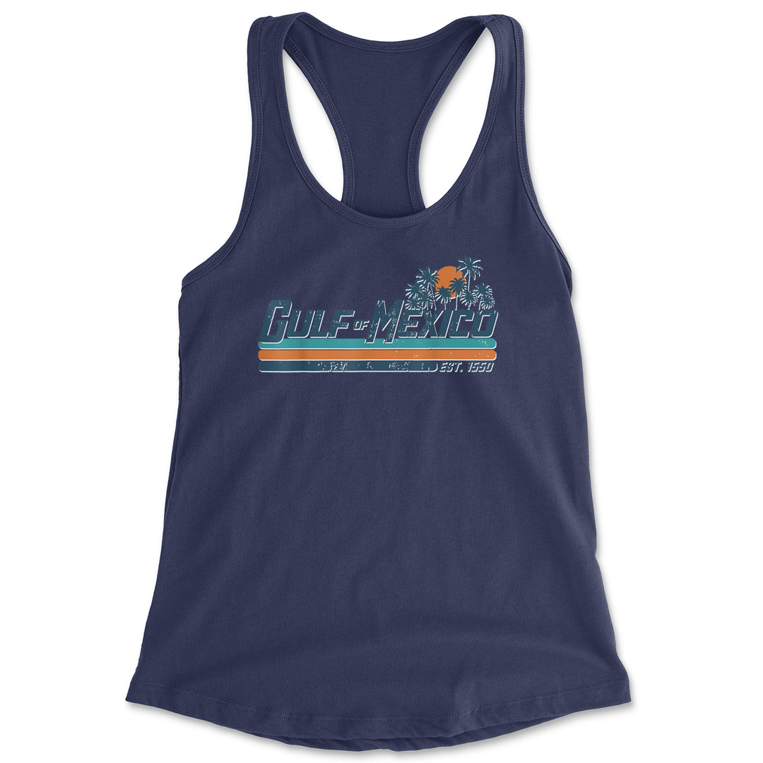 Gulf Of Mexico Established Year 1550 Racerback Tank Top for Women Navy Blue