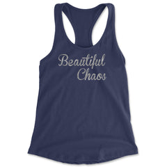 Beautiful Chaos Glitter Music Festival Racerback Tank Top for Women Navy Blue