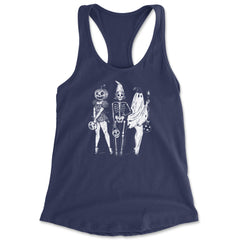 Vintage Spooky Squad Pinup Halloween Design Racerback Tank Top for Women Navy Blue