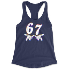67 Hands Meme Viral Drill Racerback Tank Top for Women Navy Blue