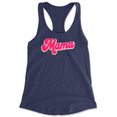 Mama Hot Pink Glitter Chenille Patch Racerback Tank Top for Women Navy Blue