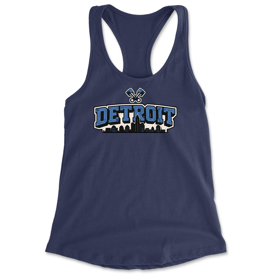 Detroit Motor City Retro Piston Racerback Tank Top for Women Navy Blue