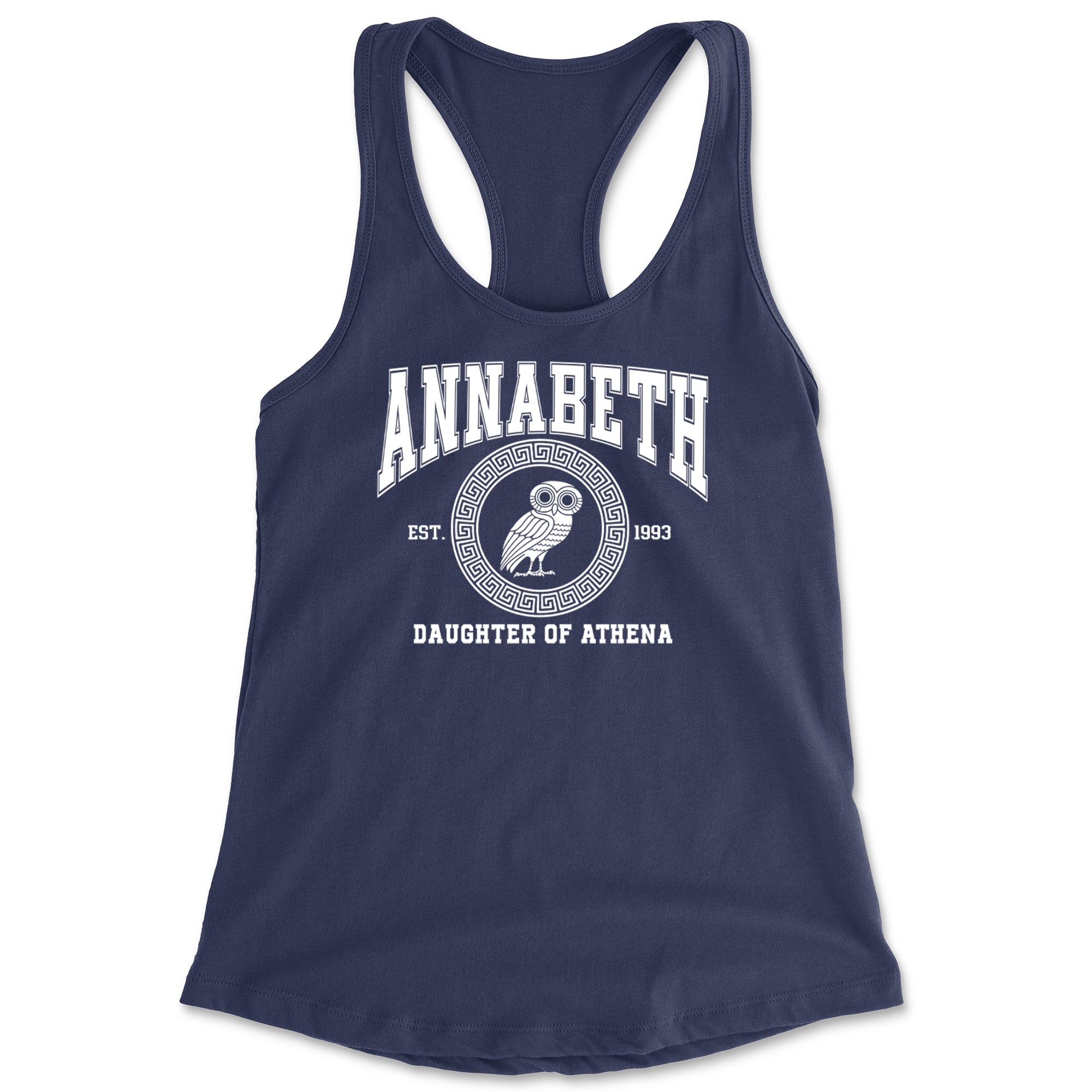 Annabeth Daughter of Athena Owl Wisdom Racerback Tank Top for Women Navy Blue