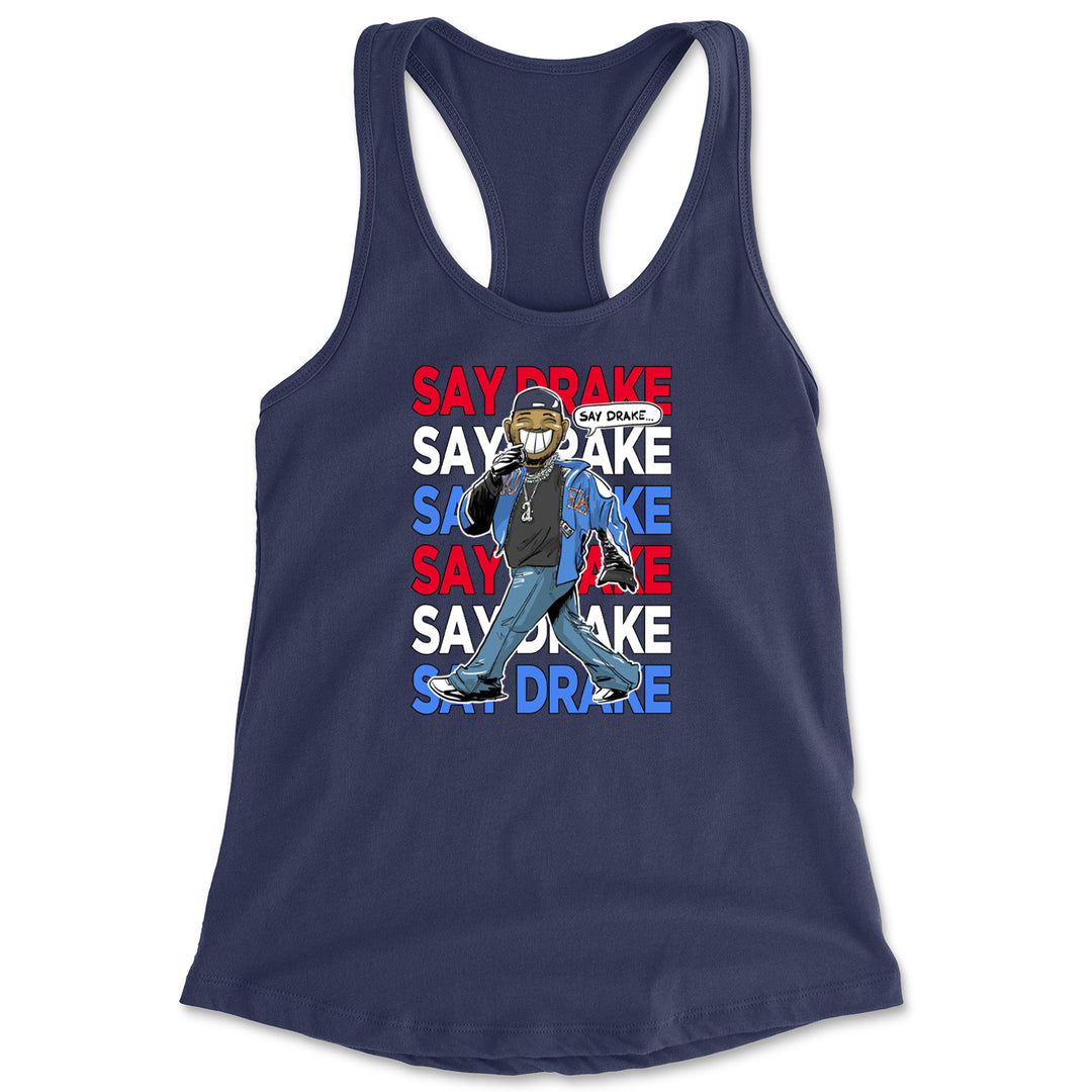 Say Drake Smiling Meme Mustard Racerback Tank Top for Women Navy Blue