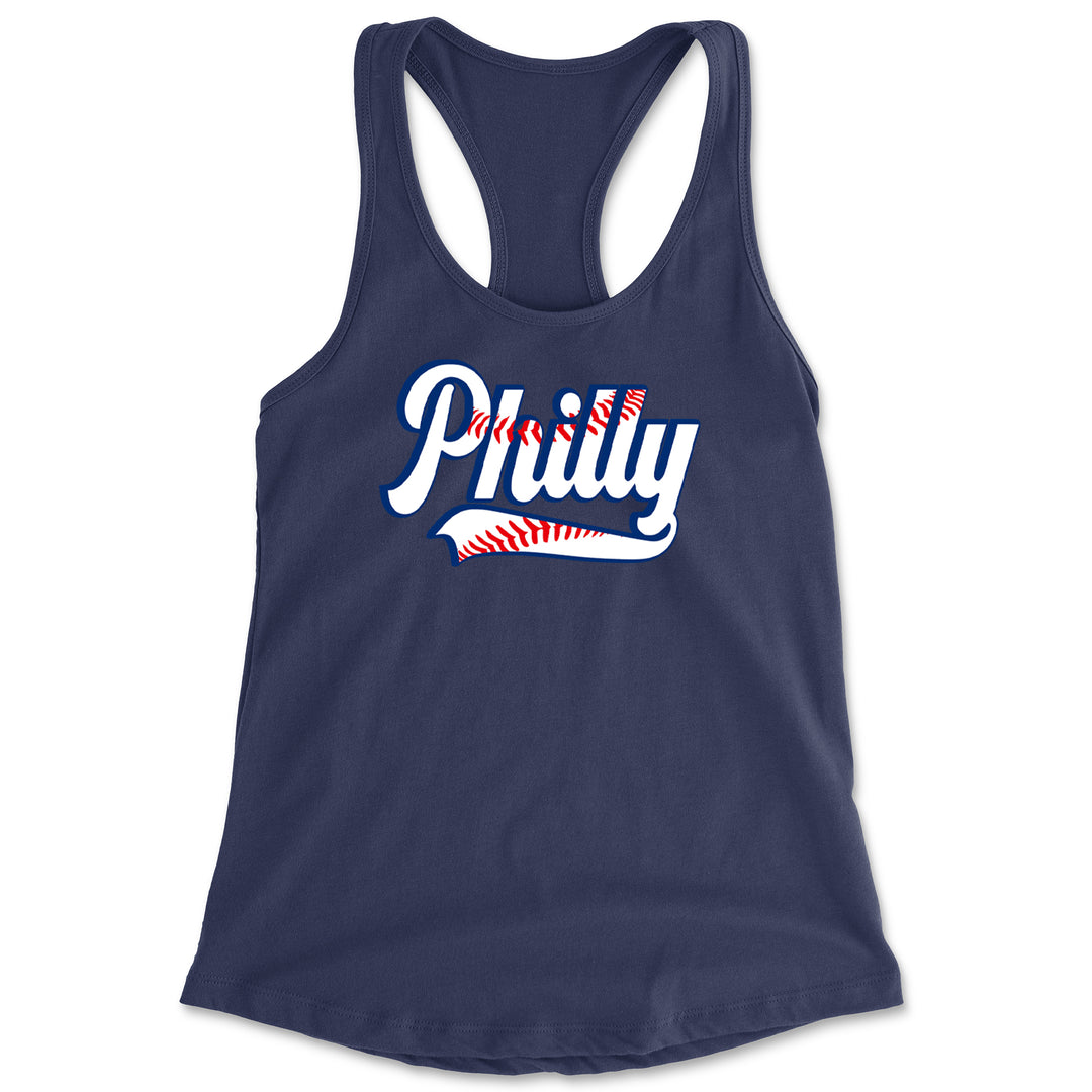 Philly Baseball Stitching Racerback Tank Top for Women Navy Blue