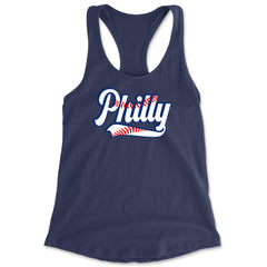 Philly Baseball Stitching Racerback Tank Top for Women Navy Blue
