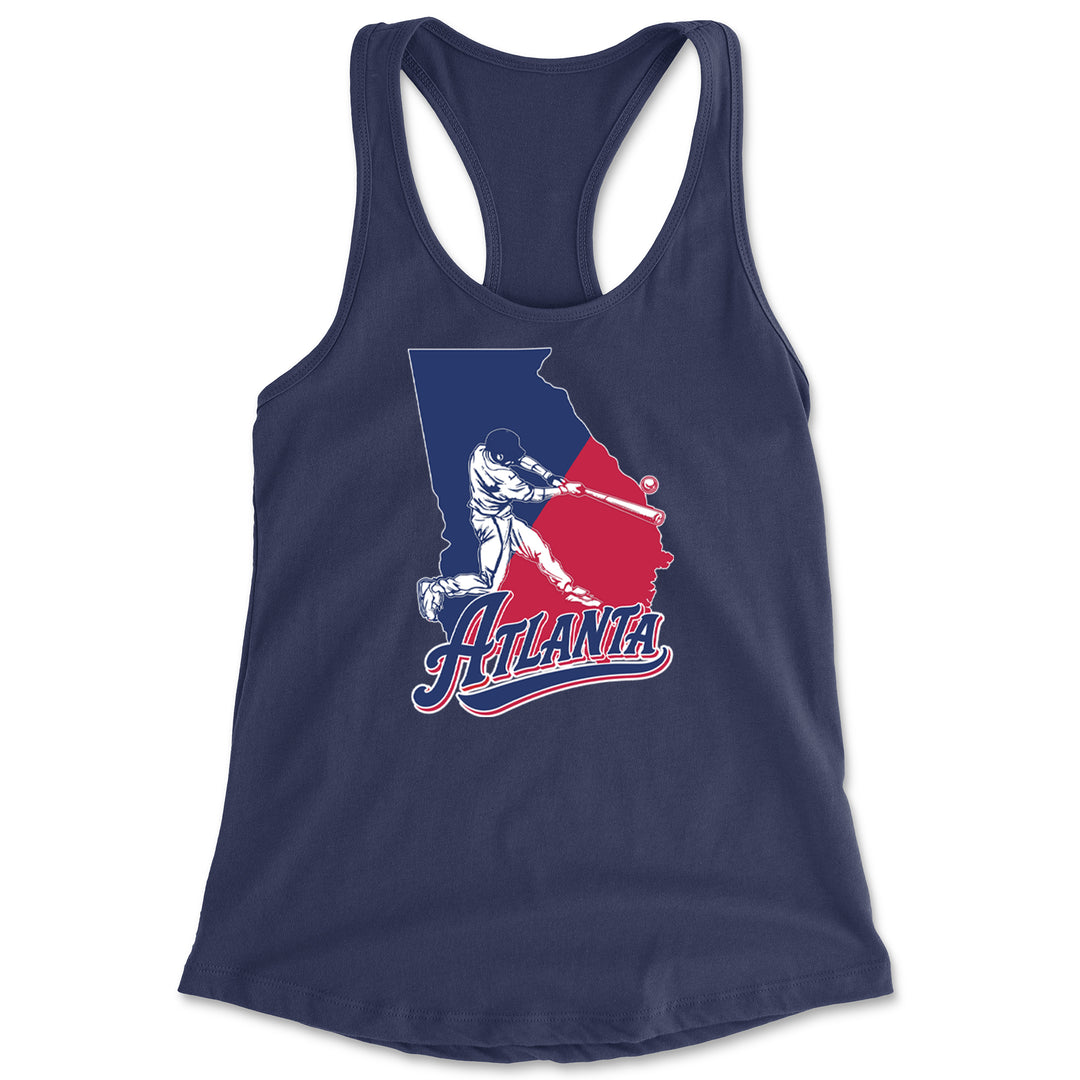 Atlanta Georgia Batter Up Racerback Tank Top for Women Navy Blue