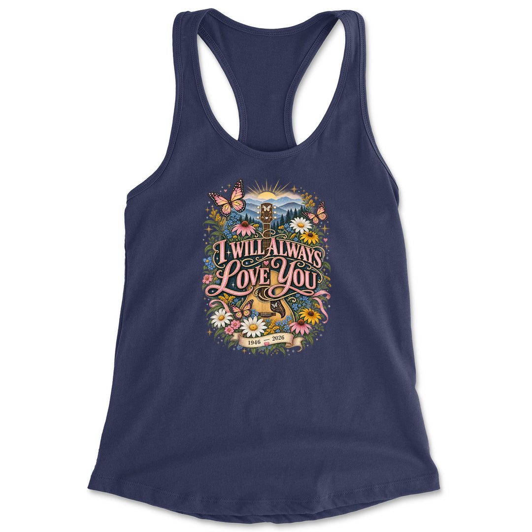 I Will Always Love You Dolly Racerback Tank Top for Women Navy Blue