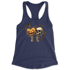 Stay Creepy Skull and Pumpkin Halloween Racerback Tank Top for Women Navy Blue