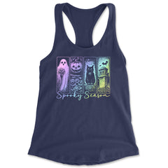 Spooky Season Cute Pastel Halloween Design Racerback Tank Top for Women Navy Blue