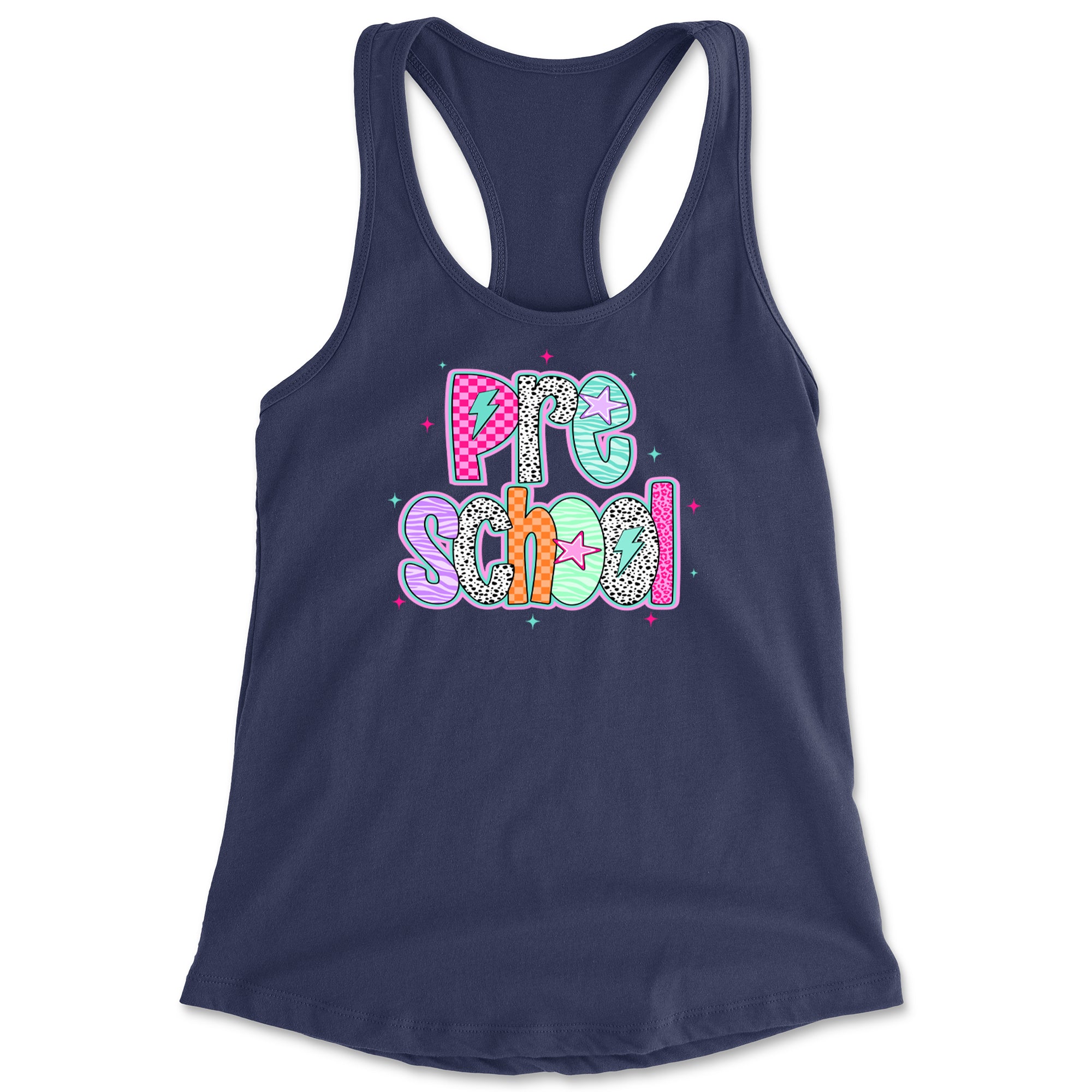 Preschool Power Colorful Back to School Racerback Tank Top for Women Navy Blue