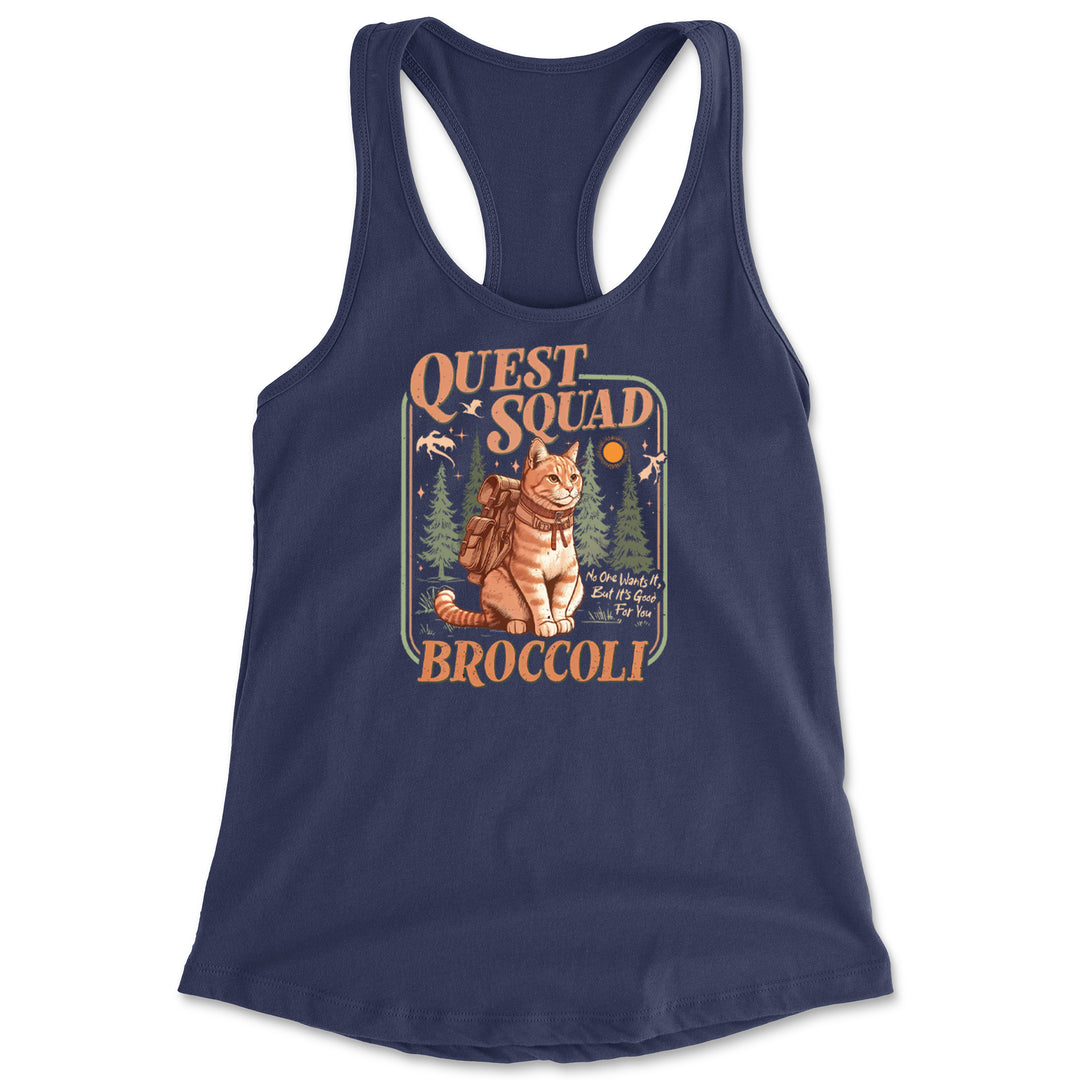 Quest Squad Broccoli Cat Fantasy Reader  Racerback Tank Top for Women Navy Blue
