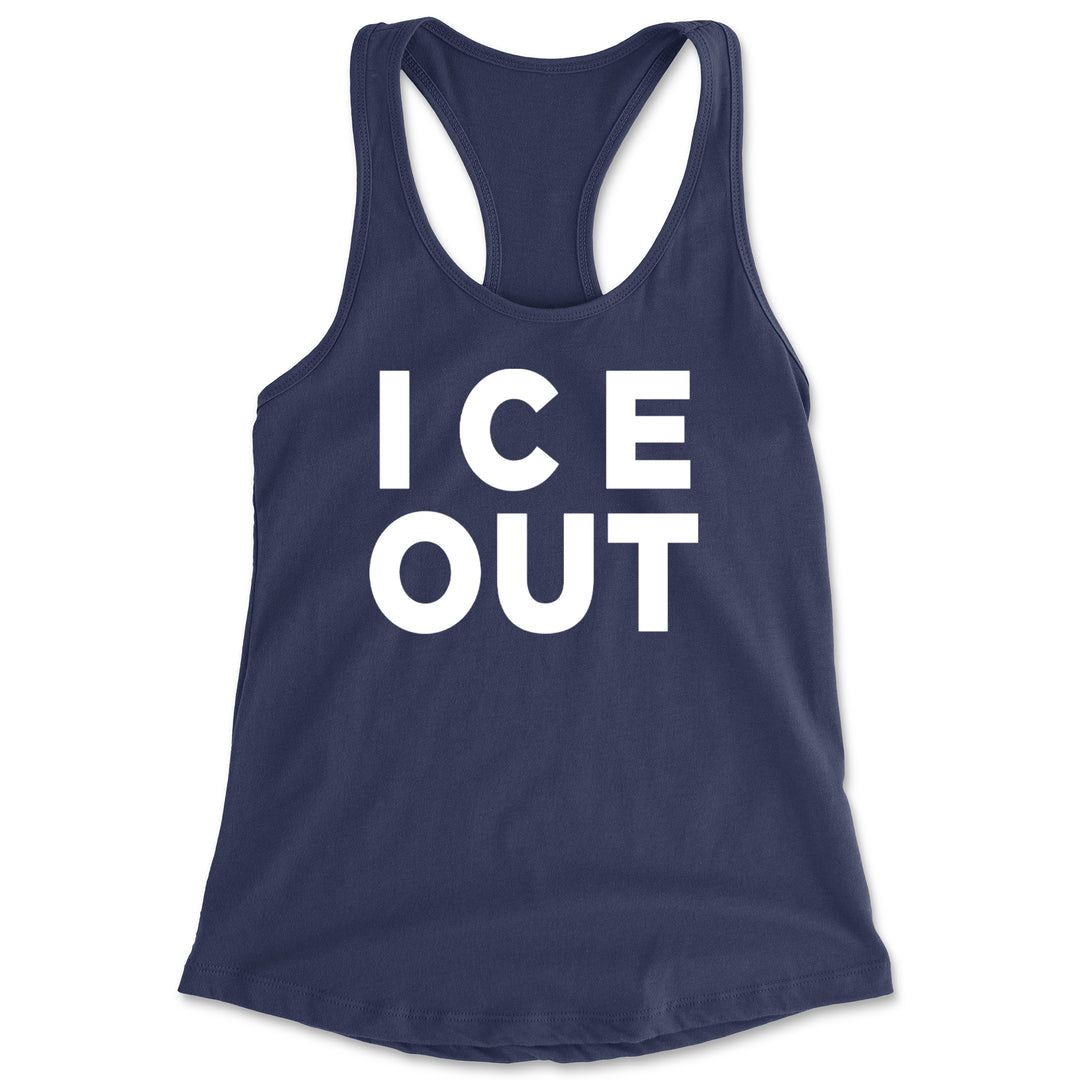Ice Out Protest Racerback Tank Top for Women Navy Blue
