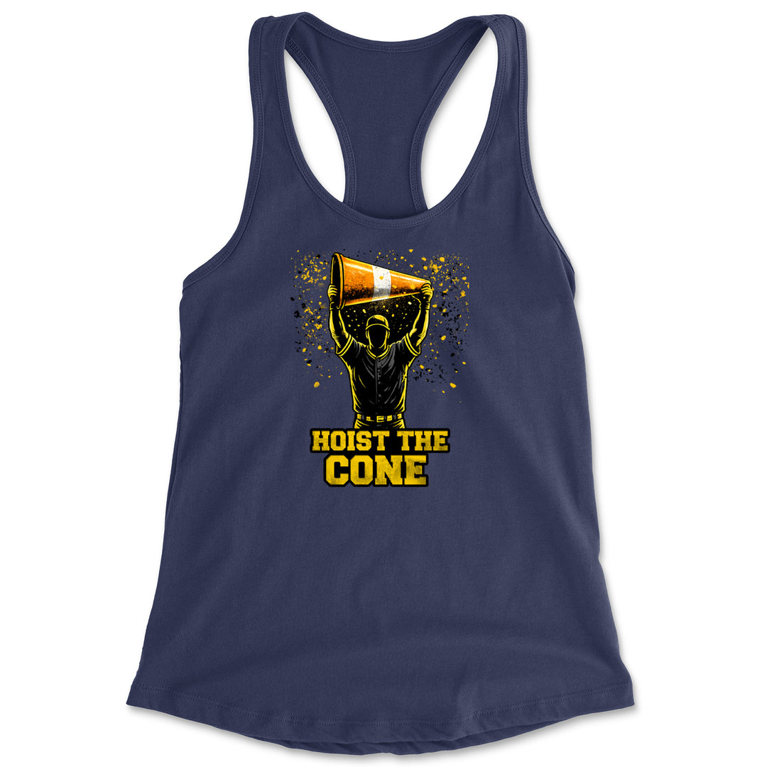 Hoist The Cone Pittsburgh Pride Racerback Tank Top for Women Navy Blue