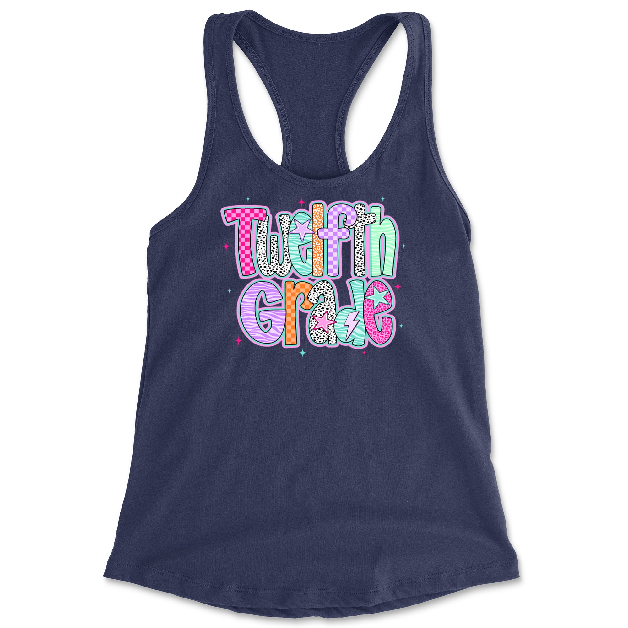 Senior Year Colorful Back to School Racerback Tank Top for Women Navy Blue