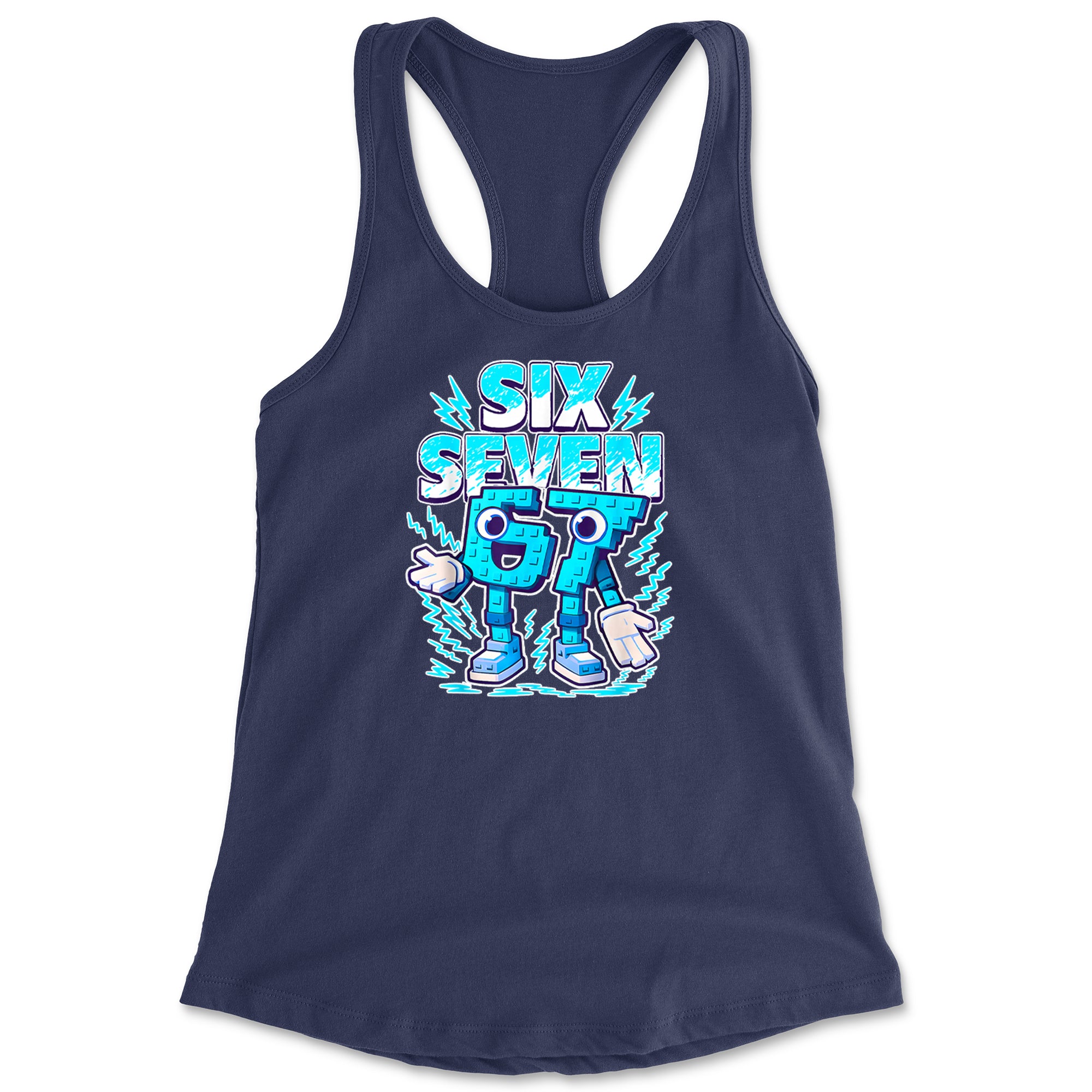 67 Brainrot Meme Slang Racerback Tank Top for Women Navy Blue