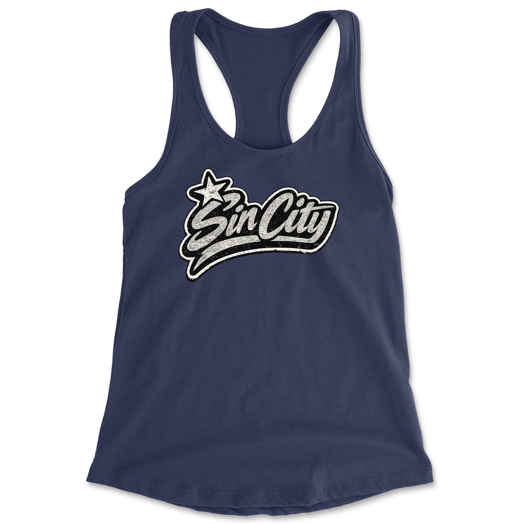 Sin City Vegas Retro Vintage Racerback Tank Top for Women Navy Blue