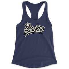 Sin City Vegas Retro Vintage Racerback Tank Top for Women Navy Blue