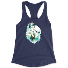 Mrs. Herpburn Iconic Watercolors Racerback Tank Top for Women Navy Blue
