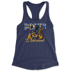 Boots On Da Ground Folding Fan Racerback Tank Top for Women Navy Blue