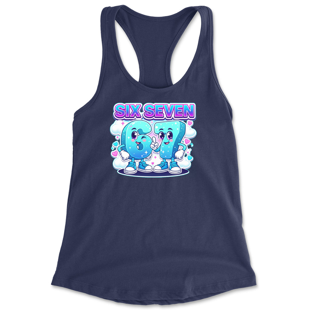67 Six Seven Meme Kawaii Cloud Racerback Tank Top for Women Navy Blue