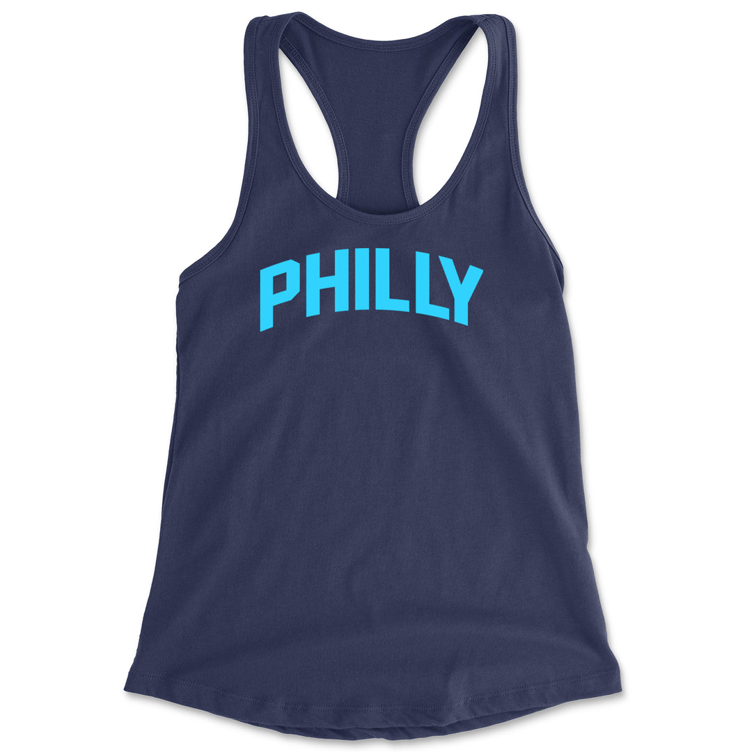 Philly Philadelphia Pride graphic on Women's Lightweight Racerback Tank in Navy Blue