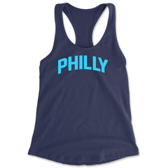 Philly Philadelphia Pride graphic on Women's Lightweight Racerback Tank in Navy Blue