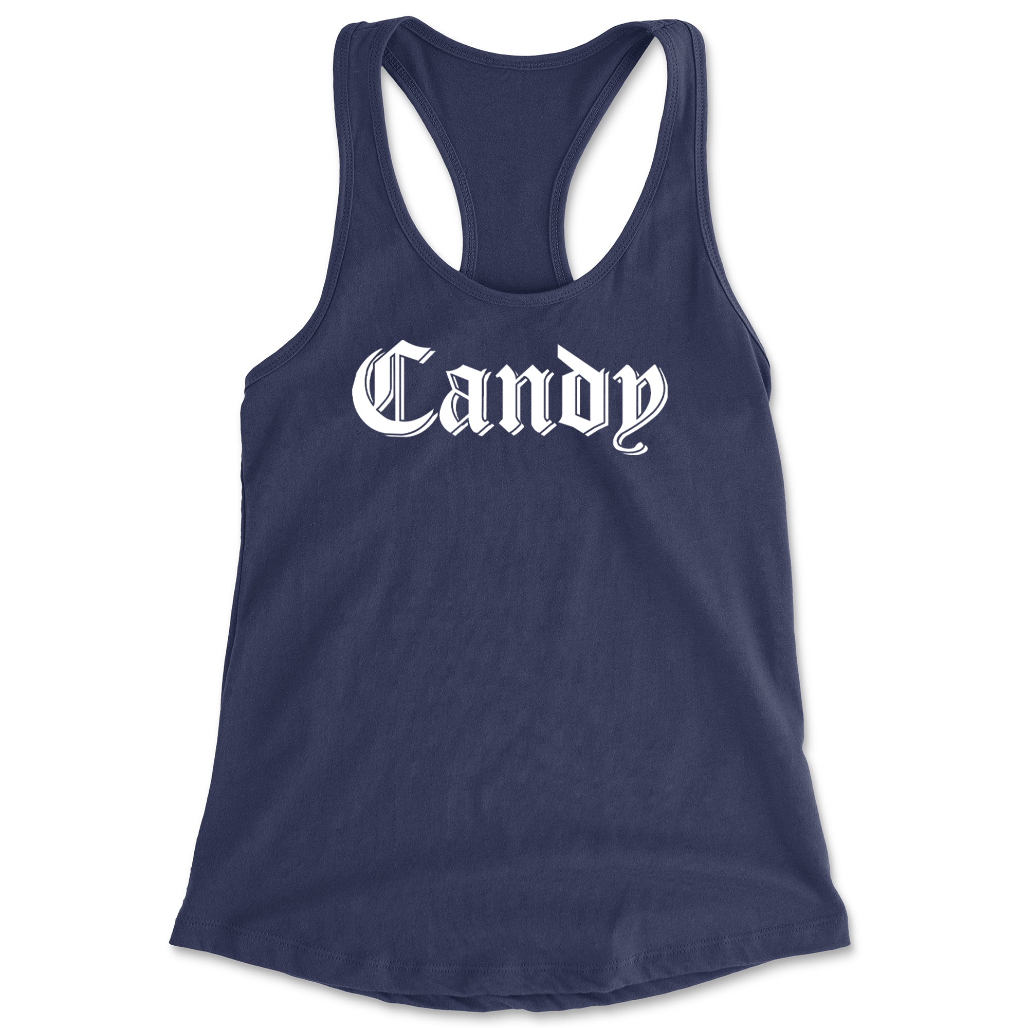 Candy Gothic Lettering Racerback Tank Top for Women Navy Blue