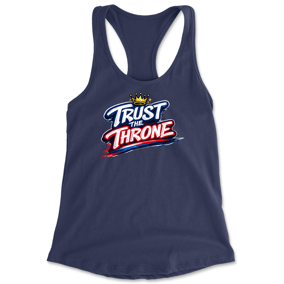 Trust The Throne Crown Philly Hoops graphic on Women's Lightweight Racerback Tank in Navy Blue