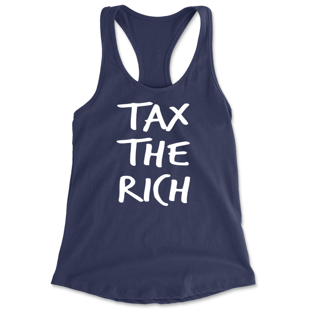 Tax the Rich Protest Wealth Inequality Racerback Tank Top for Women Navy Blue