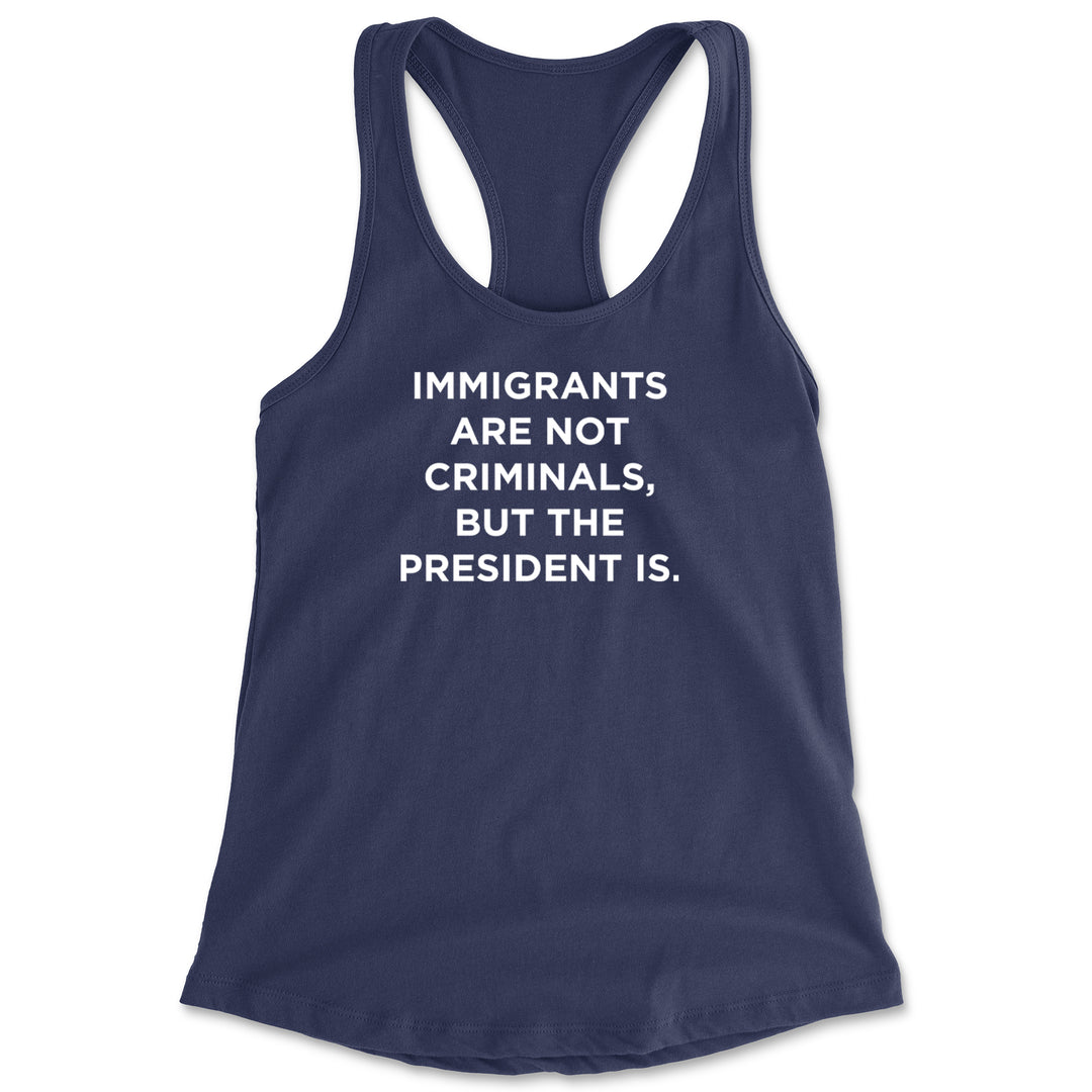 Immigrants Are Not Criminals Racerback Tank Top for Women Navy Blue