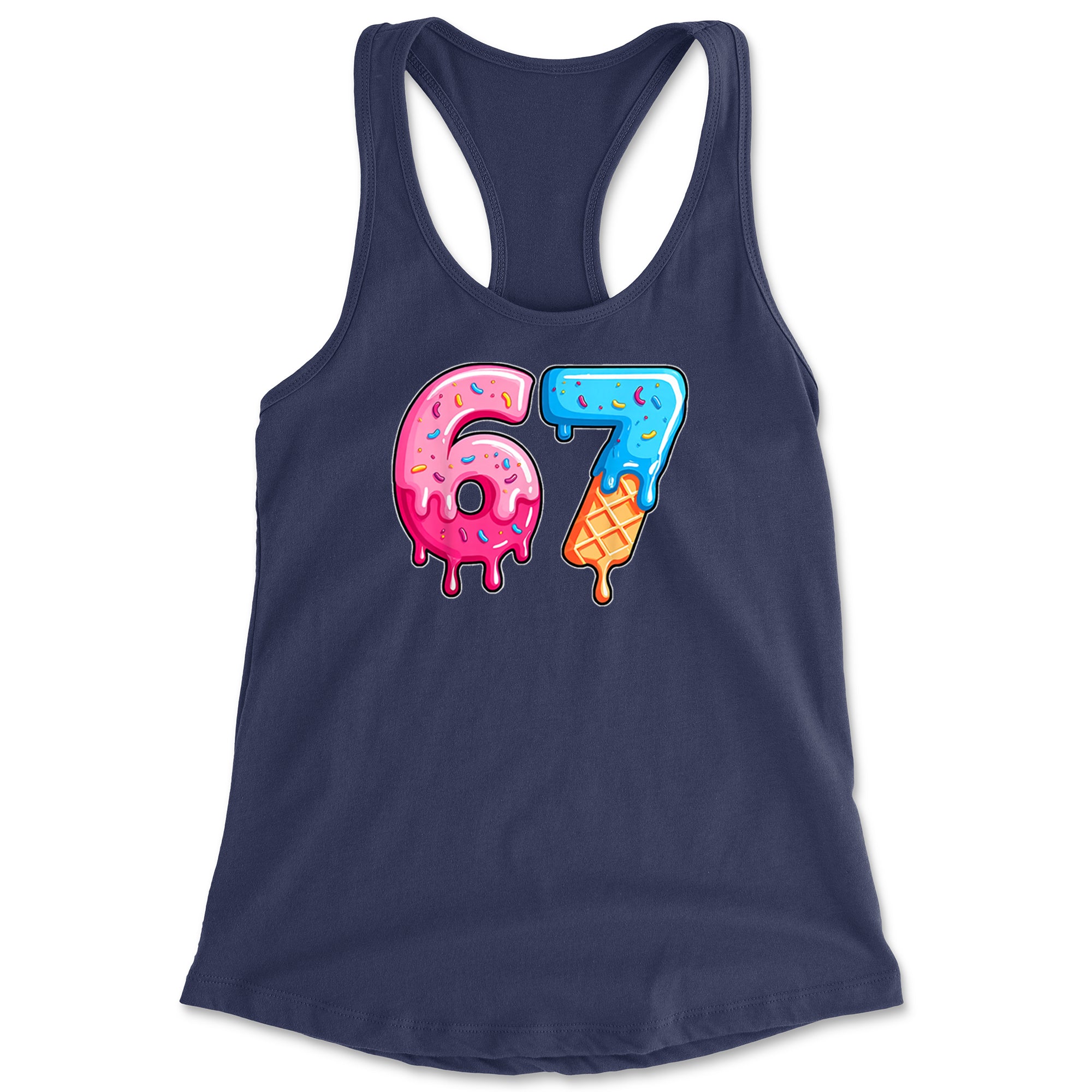 67 Dripping Ice Cream Donut Melt Racerback Tank Top for Women Navy Blue