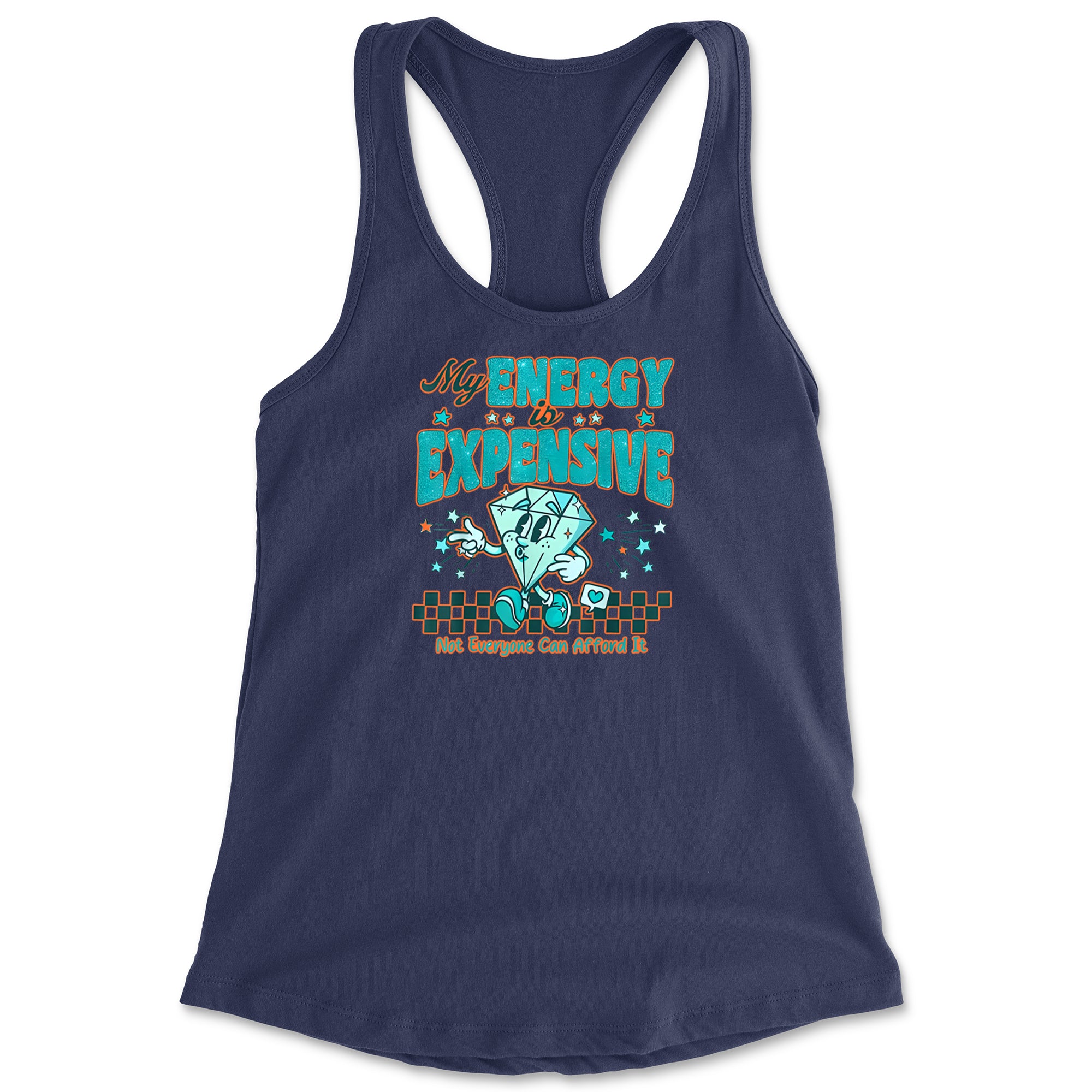 Diamond My Energy Is Expensive Racerback Tank Top for Women Navy Blue