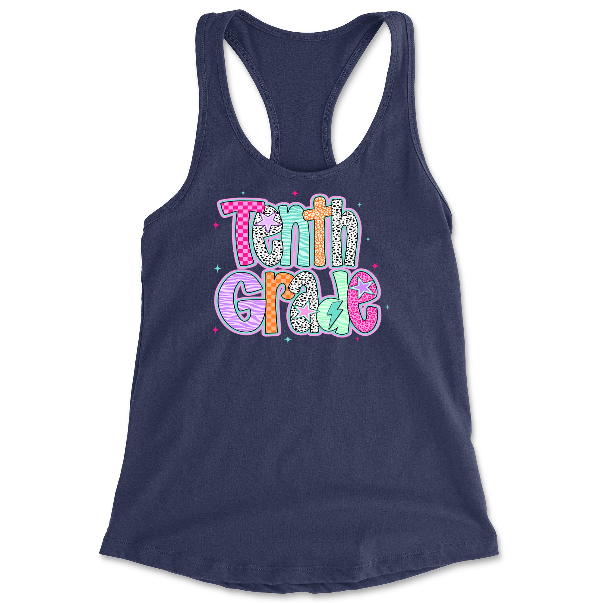 Tenth Grade Trendsetter Colorful Back to School Racerback Tank Top for Women Navy Blue