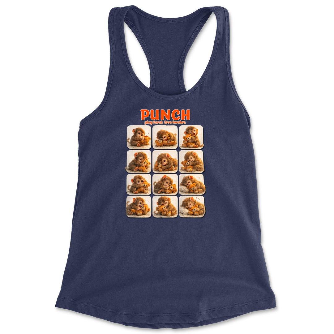 Punch Play Hard Love Harder Racerback Tank Top for Women Navy Blue